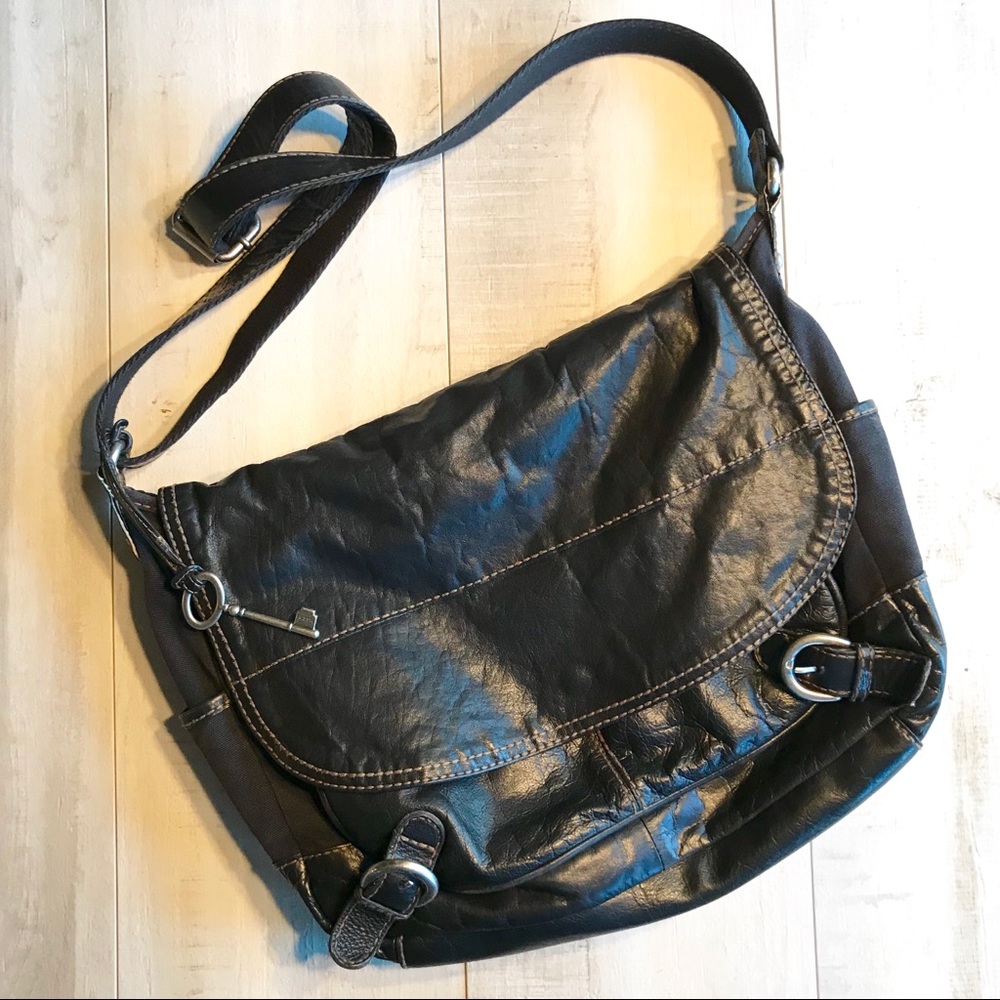 Fossil Genuine Black Leather Messenger Laptop Bag